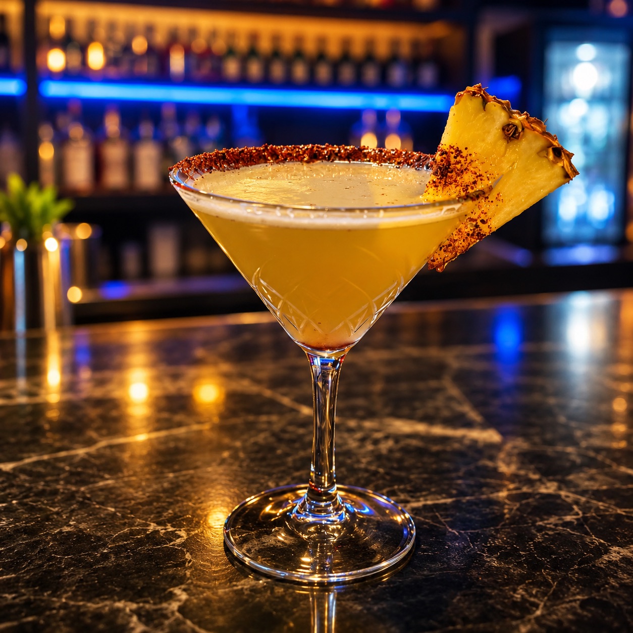 Coctel con piña servido en la barra