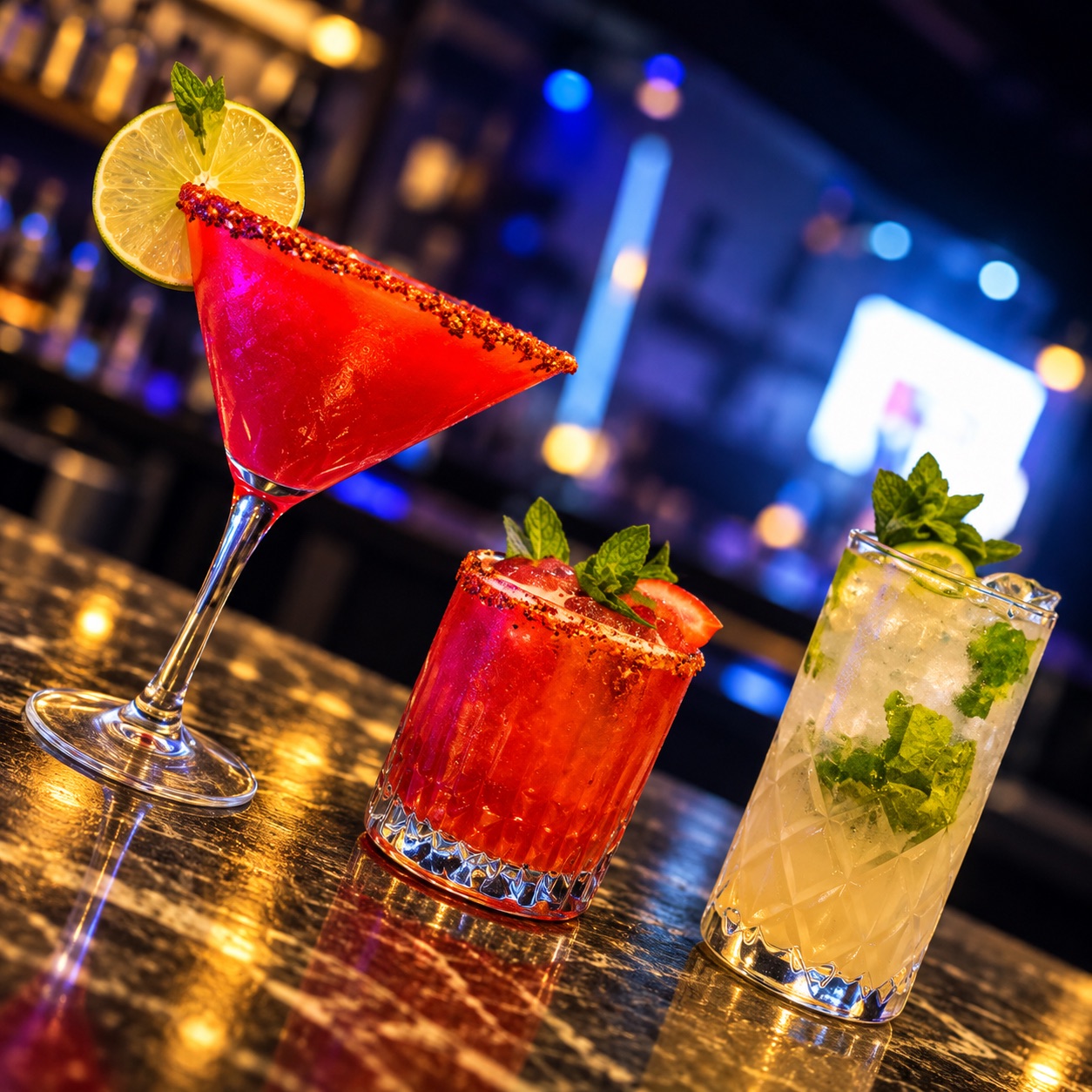 Tres cocteles preparados en Cariñito Bar