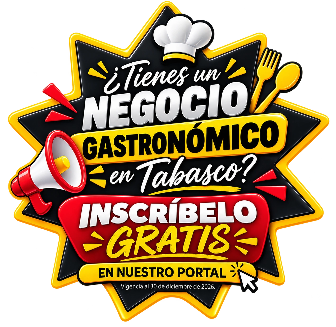 ¿Tienes un negocio gastronómico en Tabasco? Inscríbelo gratis en nuestro portal. Vigencia al 30 de diciembre de 2026.